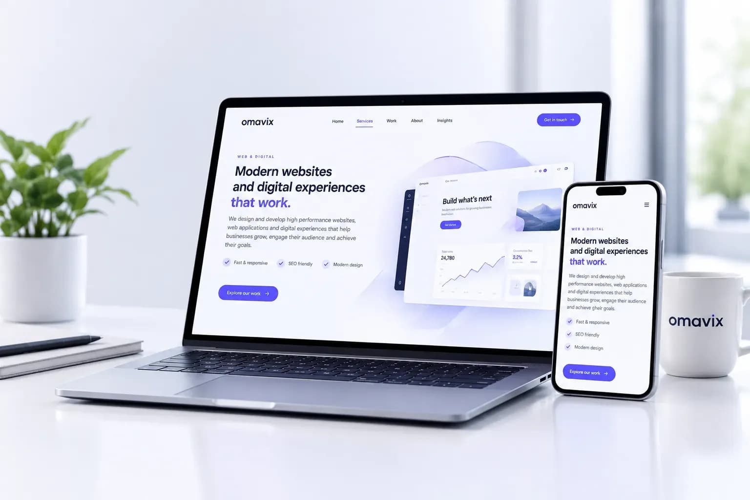 Responsive website shown on a laptop and a phone