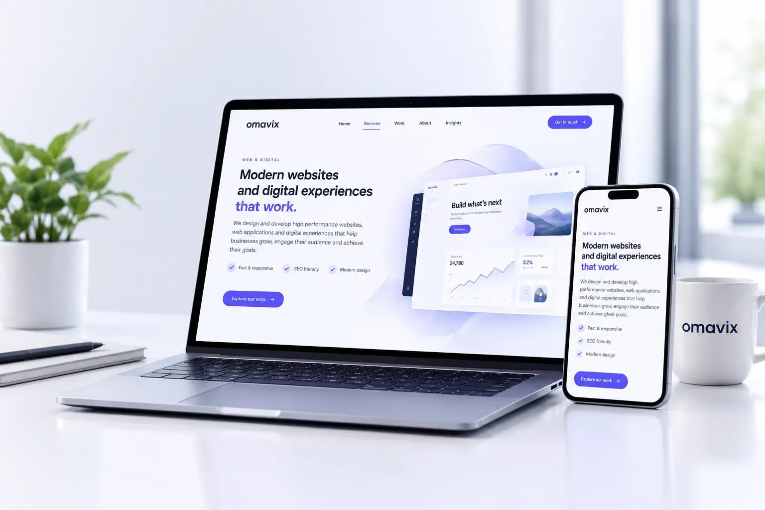 Responsive website shown on a laptop and a phone